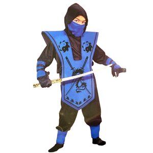 Fun World Complete Blue Ninja Costume Hooded Tunic Pants Mask Wrist Ankle Guards